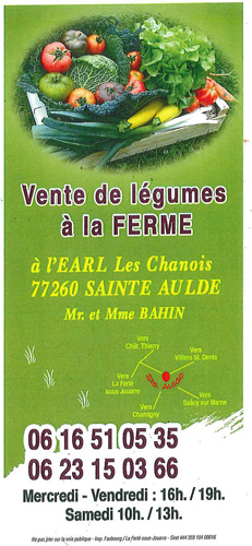 VENTES DE LÉGUMES A LA FERME